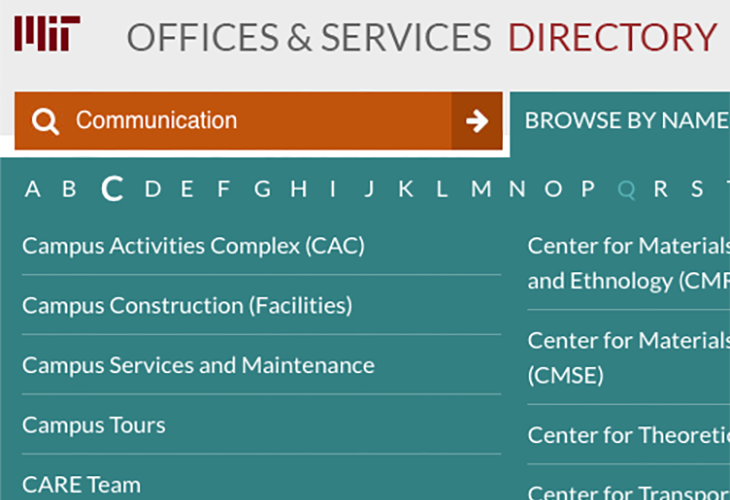 Thumbnail of MIT Offices and Services Directory website